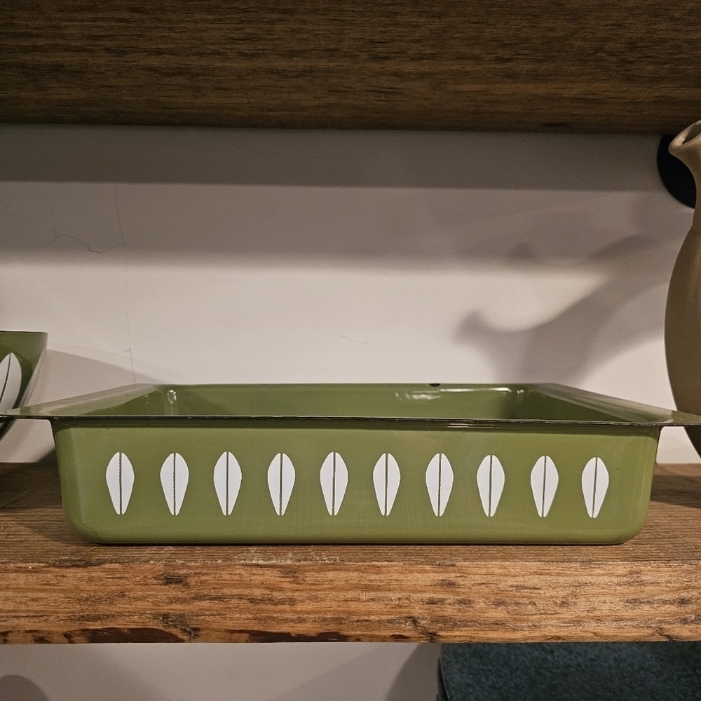 Catherineholm Enamelwear Large Baking Pan Green Lotus Leaf Mid Century - Picture 2 of 9